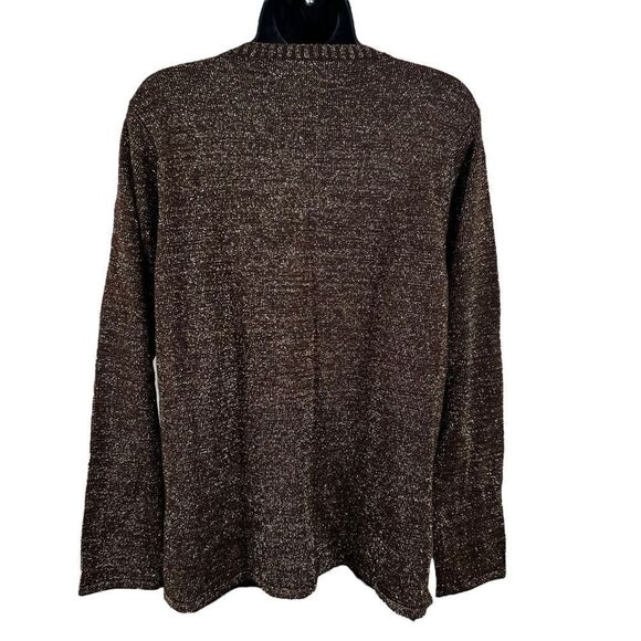 Vintage Terry Lewis Classic Luxuries Brown Metallic Wool Blend V-Neck Sweater - Picture 12 of 13
